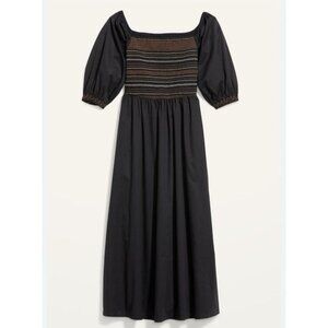 NWOT Old Navy 4X Puff Sleeve Midi Dress Black Smocked with Pockets
